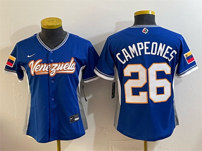 Youth Venezuela Baseball #26 Campeones Royal 2026 World Baseball Classic Road Stadium Stitched Baseball Jersey